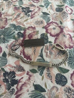 AllSaints Silver Rectangular ID Chain Bracelet